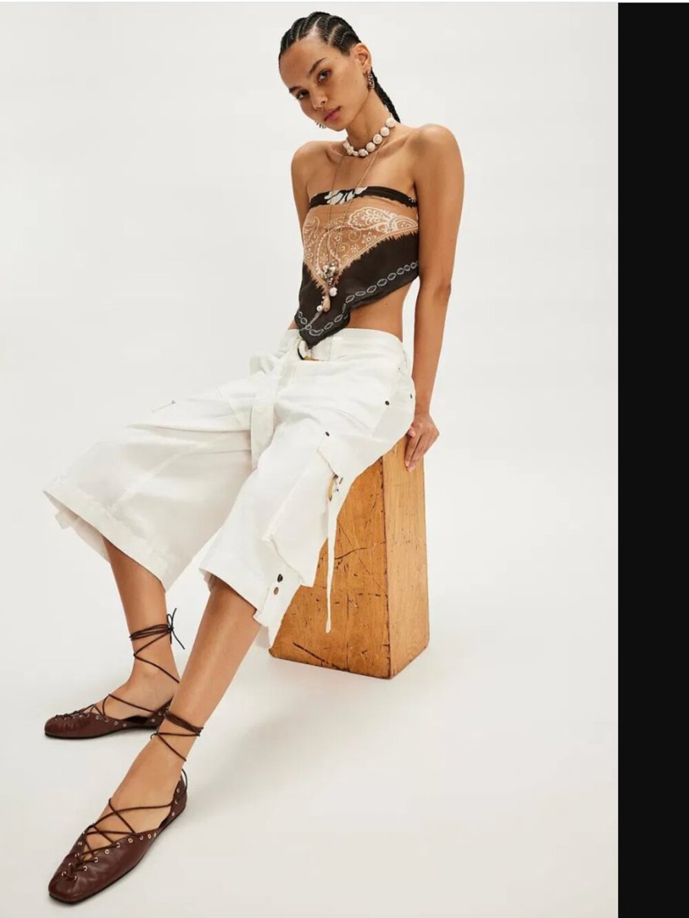 FREE PEOPLE Women Ivory Tidal Wave Cropped Pants Size 4 NWOT 168$+TAX